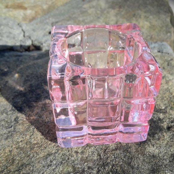 Crystal Candle Holder PINK Square Votive Glass Pink Cube Tea Light Glass Gift - Picture 5 of 5